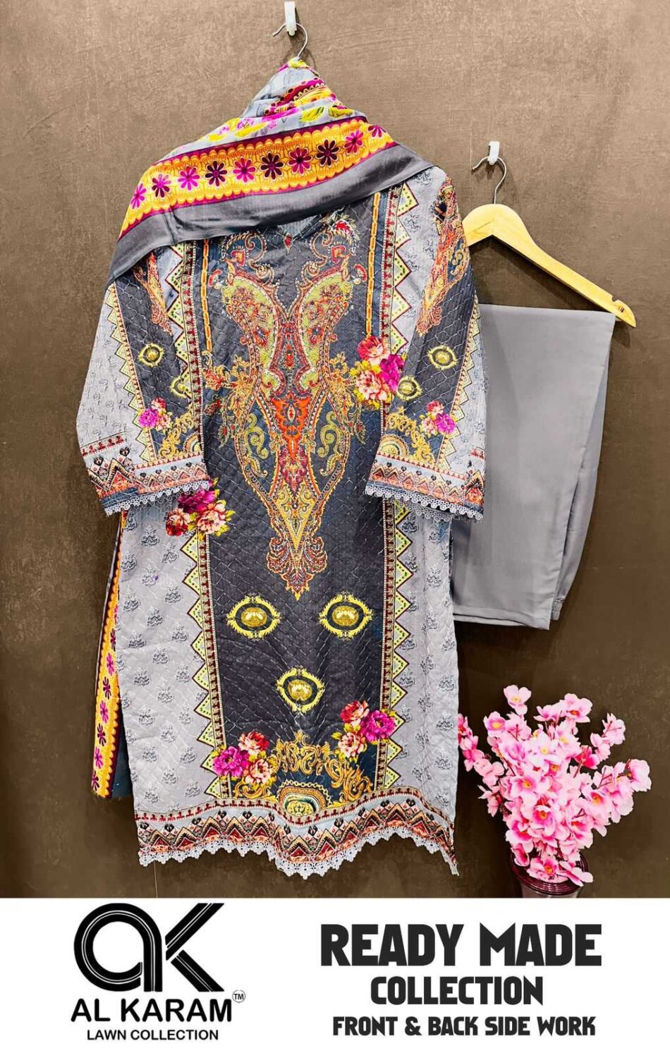 AL KARAM CHIKANKARI 5 FRONT AND BACK SIDE WORK STYLISH LAWN MODERN PAKISTANI FULL STITCH BIG SIZE SALWAR KAMEEZ